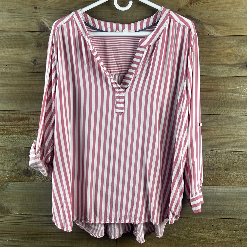 Jane &‎ Delancey Womens Shirt Long Sleeve Button Up Button Back Striped Red 1X